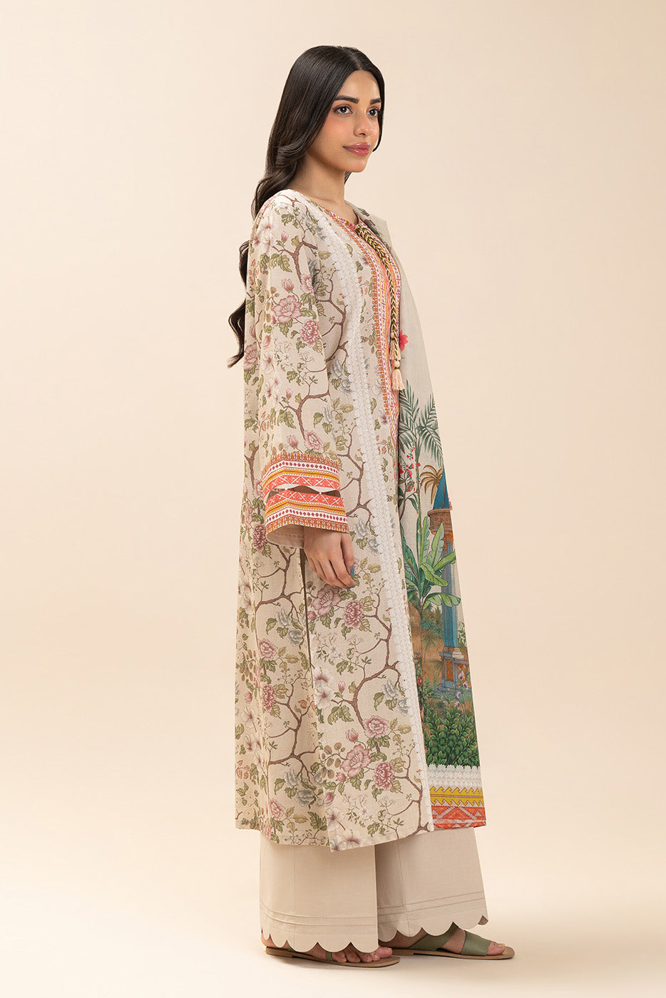 3 PIECE PRINTED LAWN SUIT-DUNE MIST (UNSTITCHED)