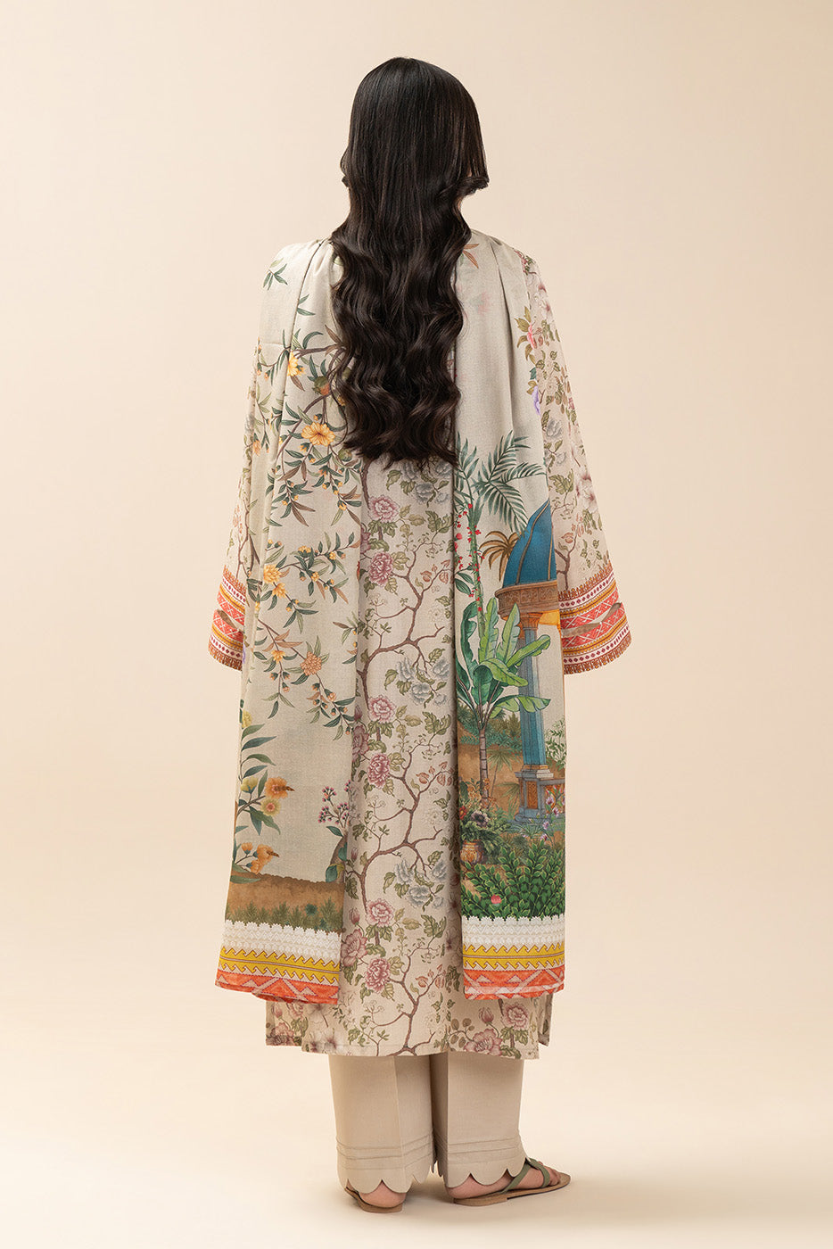 3 PIECE PRINTED LAWN SUIT-DUNE MIST (UNSTITCHED)