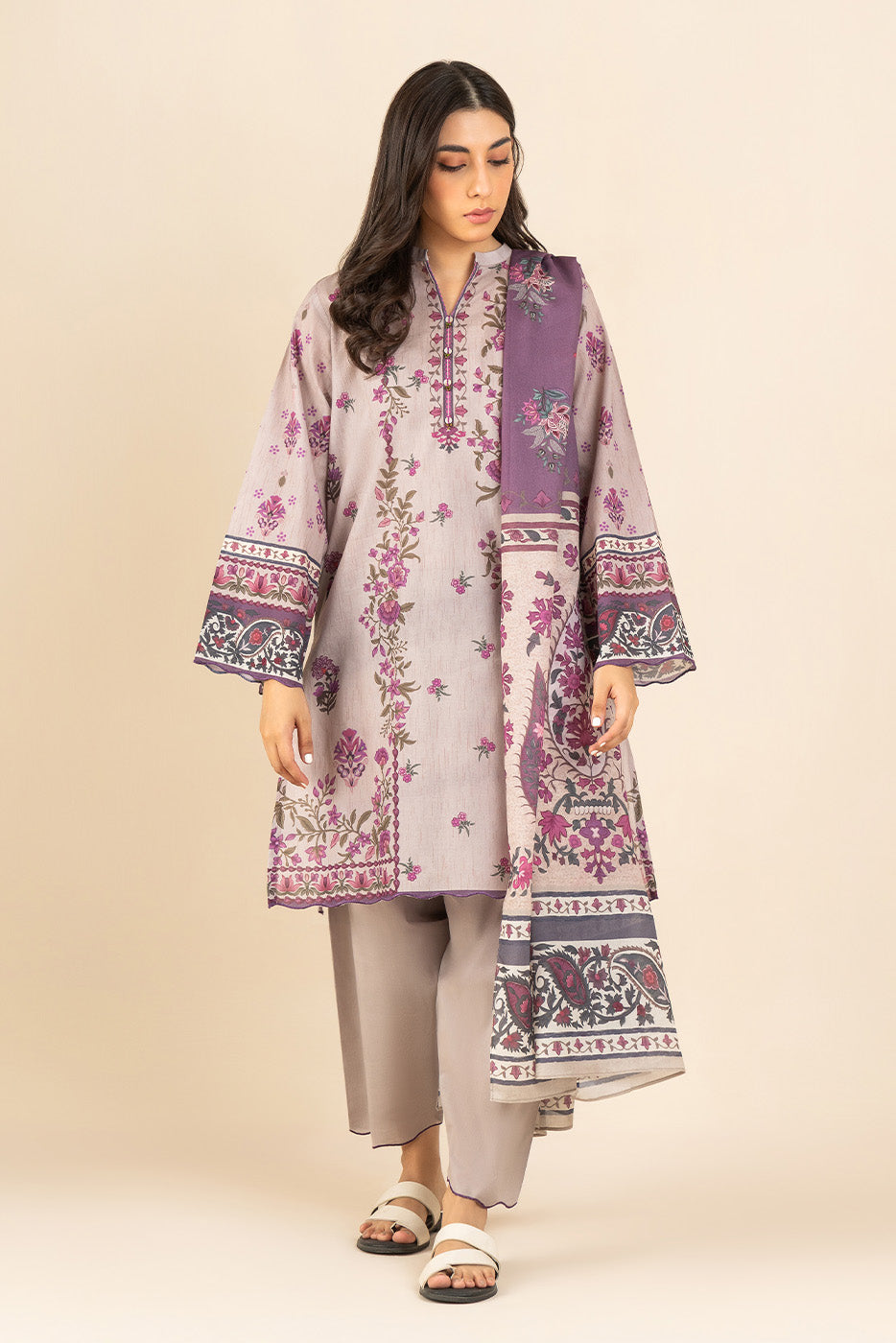 3 PIECE PRINTED LAWN SUIT-ORNATE MEADOW ( UNSTITCHED )