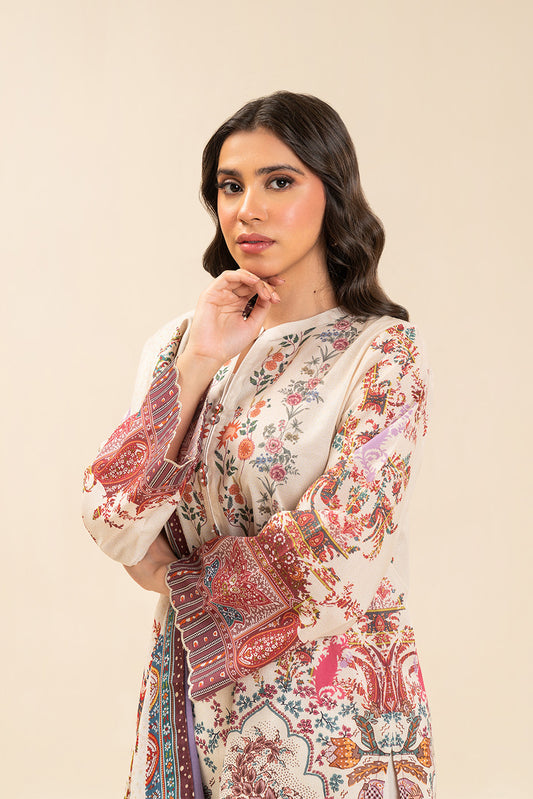 3 PIECE PRINTED LAWN SUIT-ECRU PAISLY (UNSTITCHED)