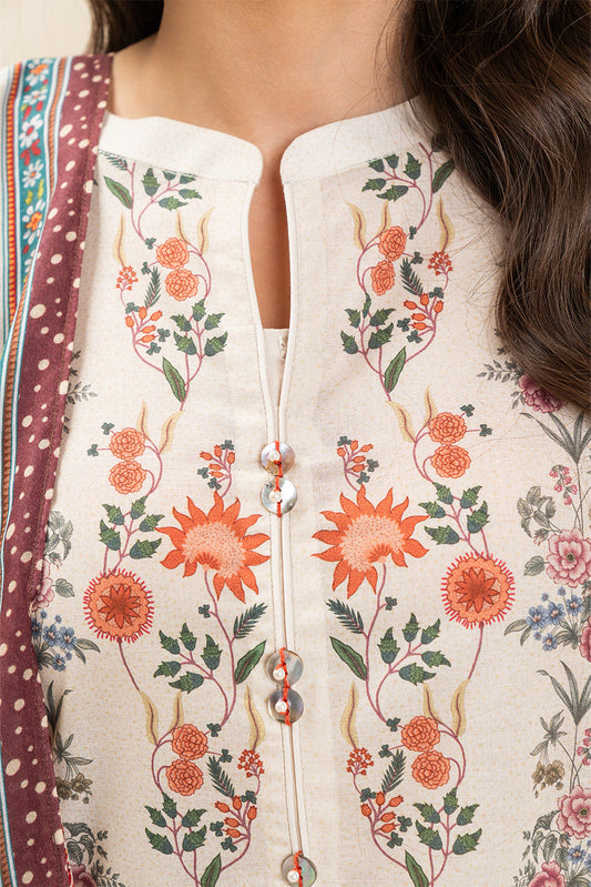 3 PIECE PRINTED LAWN SUIT-ECRU PAISLY (UNSTITCHED)