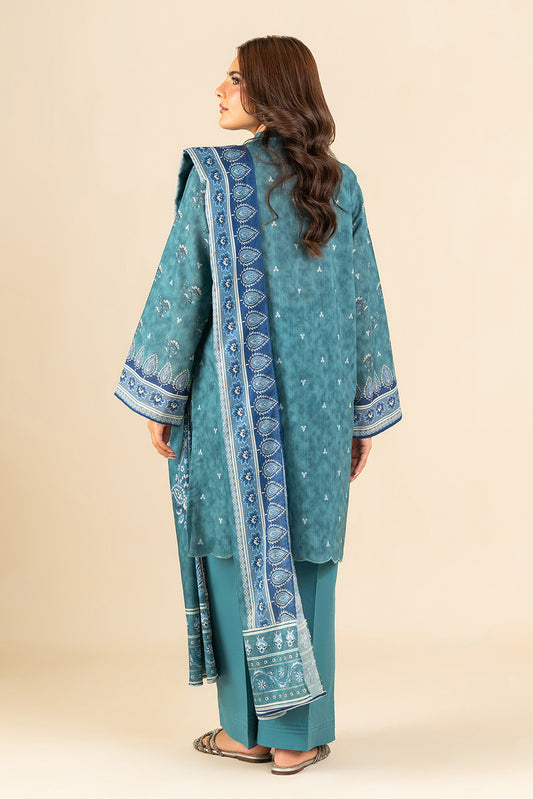 3 PIECE PRINTED LAWN SUIT-TURQUESA TEAL (UNSTITCHED)
