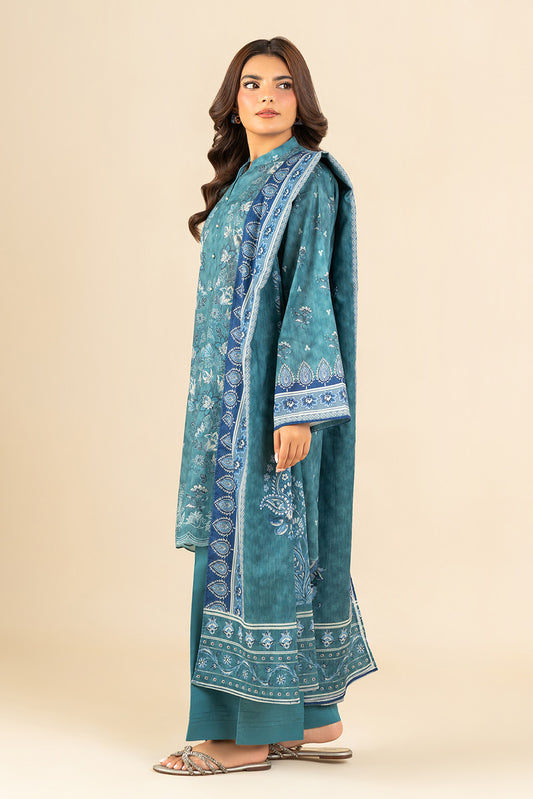 3 PIECE PRINTED LAWN SUIT-TURQUESA TEAL (UNSTITCHED)