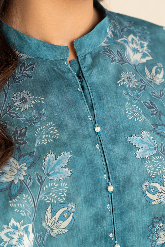 3 PIECE PRINTED LAWN SUIT-TURQUESA TEAL (UNSTITCHED)