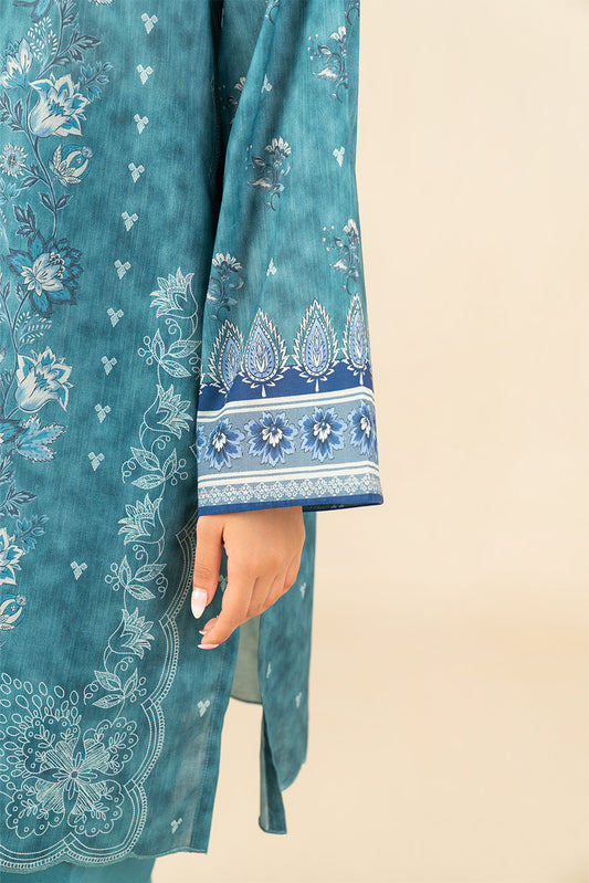 3 PIECE PRINTED LAWN SUIT-TURQUESA TEAL (UNSTITCHED)