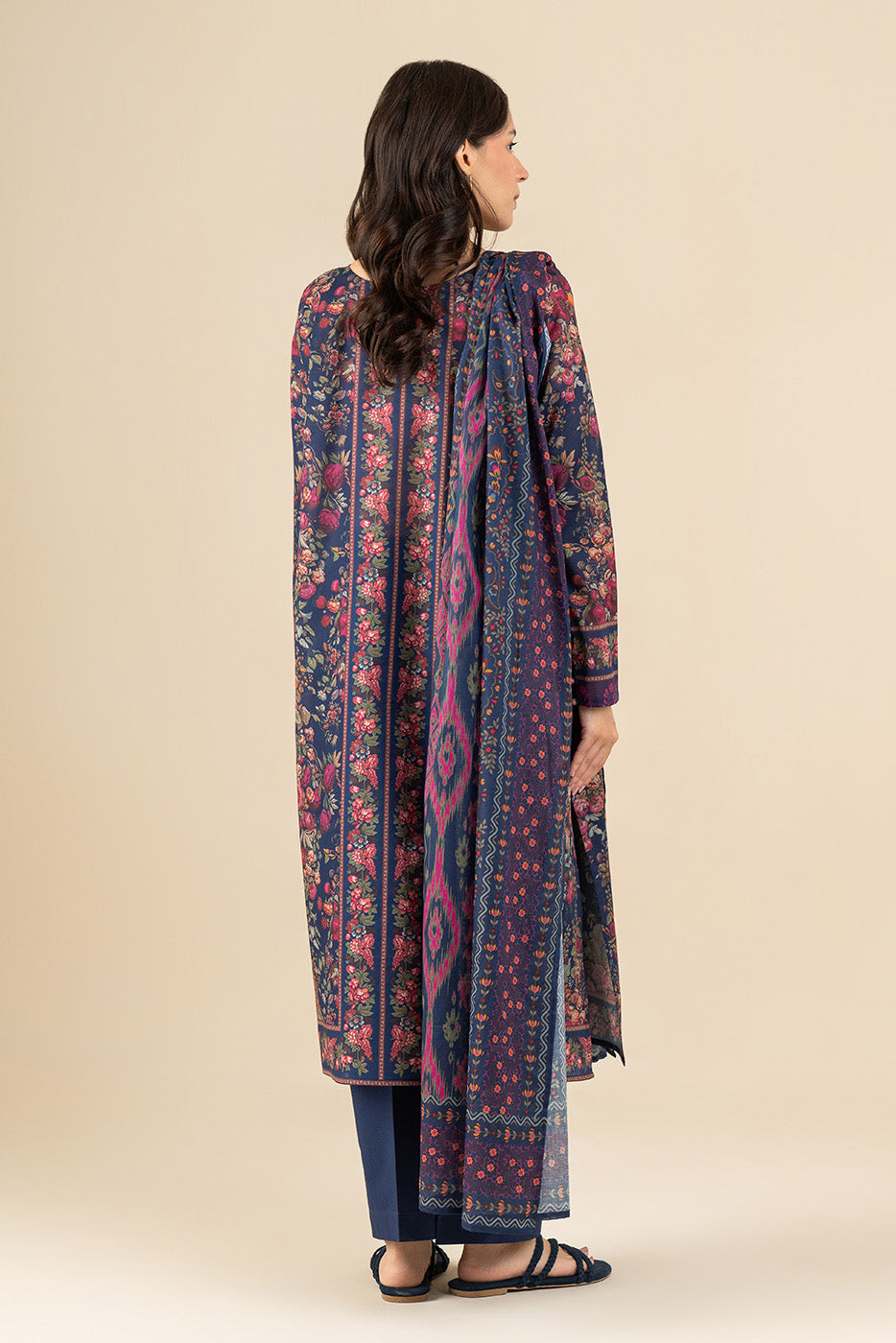 3 PIECE PRINTED LAWN SUIT-VINTAGE CARNIVAL (UNSTITCHED)