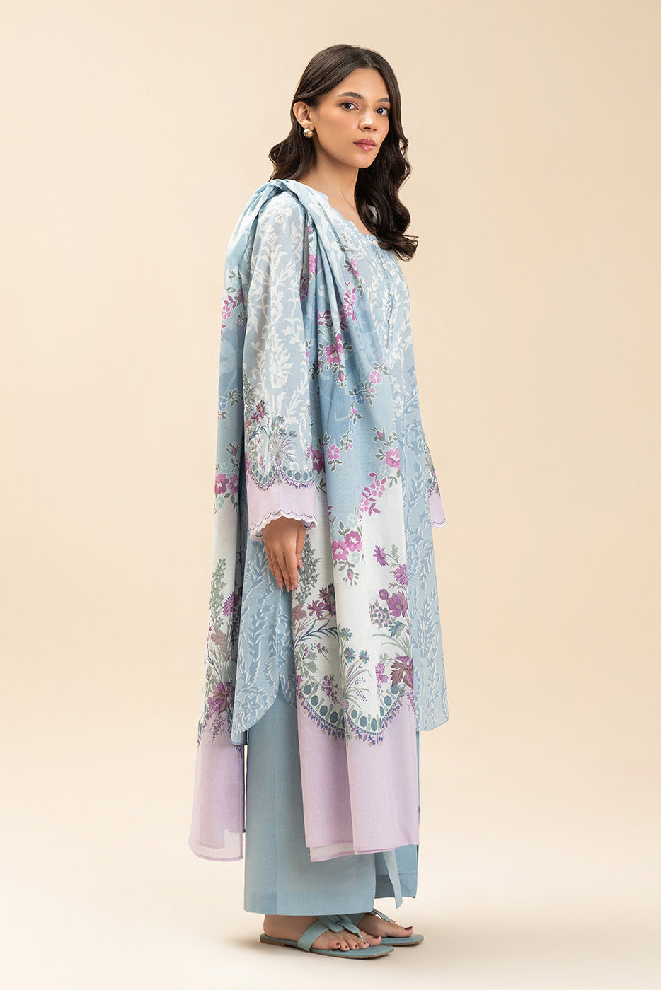 3 PIECE PRINTED LAWN SUIT-AZURE FLEUR (UNSTITCHED)