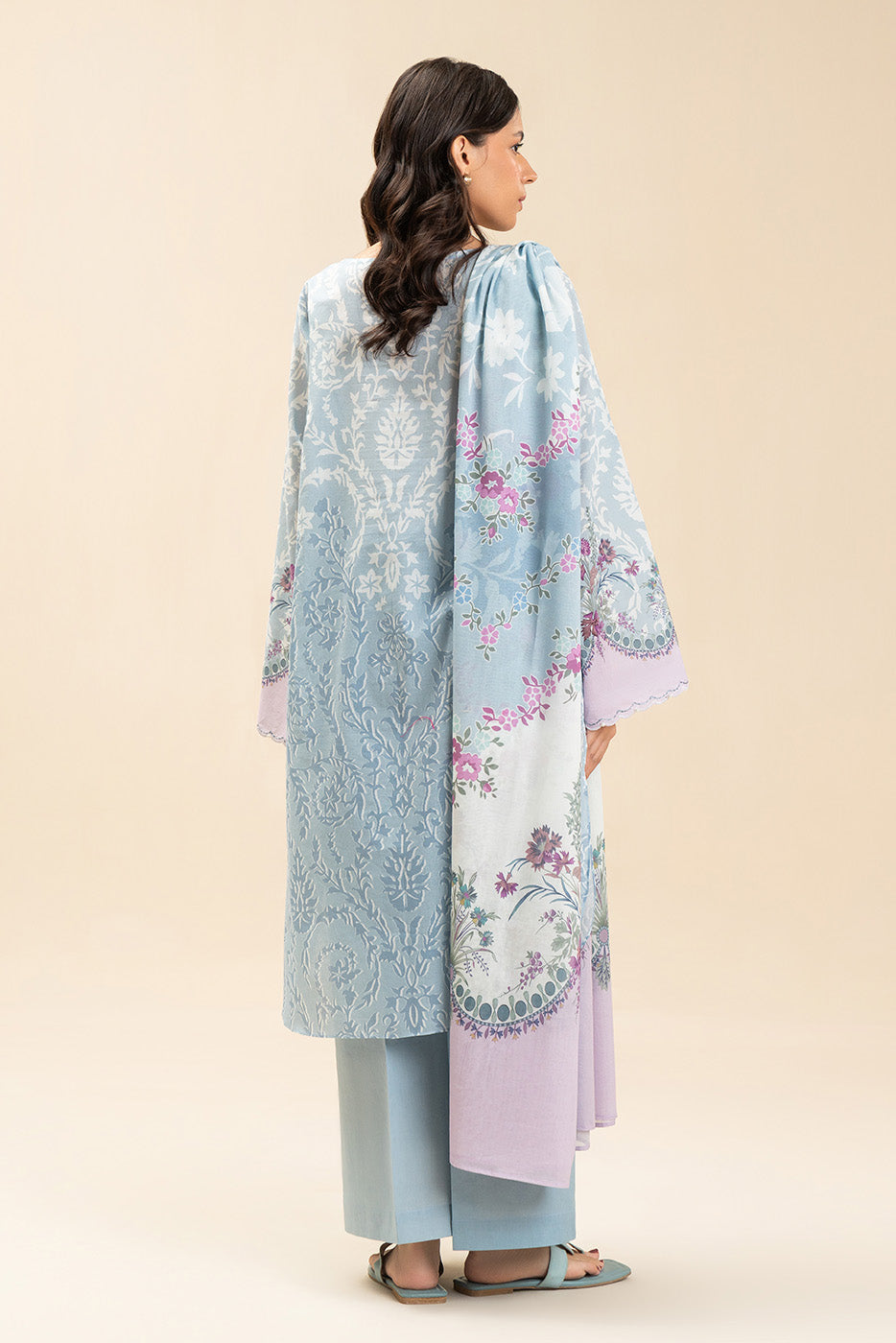 3 PIECE PRINTED LAWN SUIT-AZURE FLEUR (UNSTITCHED)