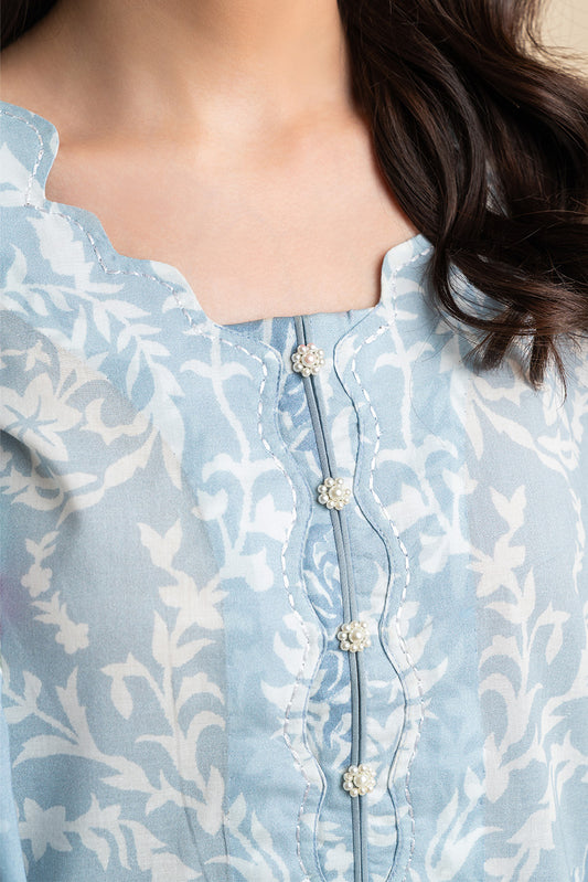 3 PIECE PRINTED LAWN SUIT-AZURE FLEUR (UNSTITCHED)