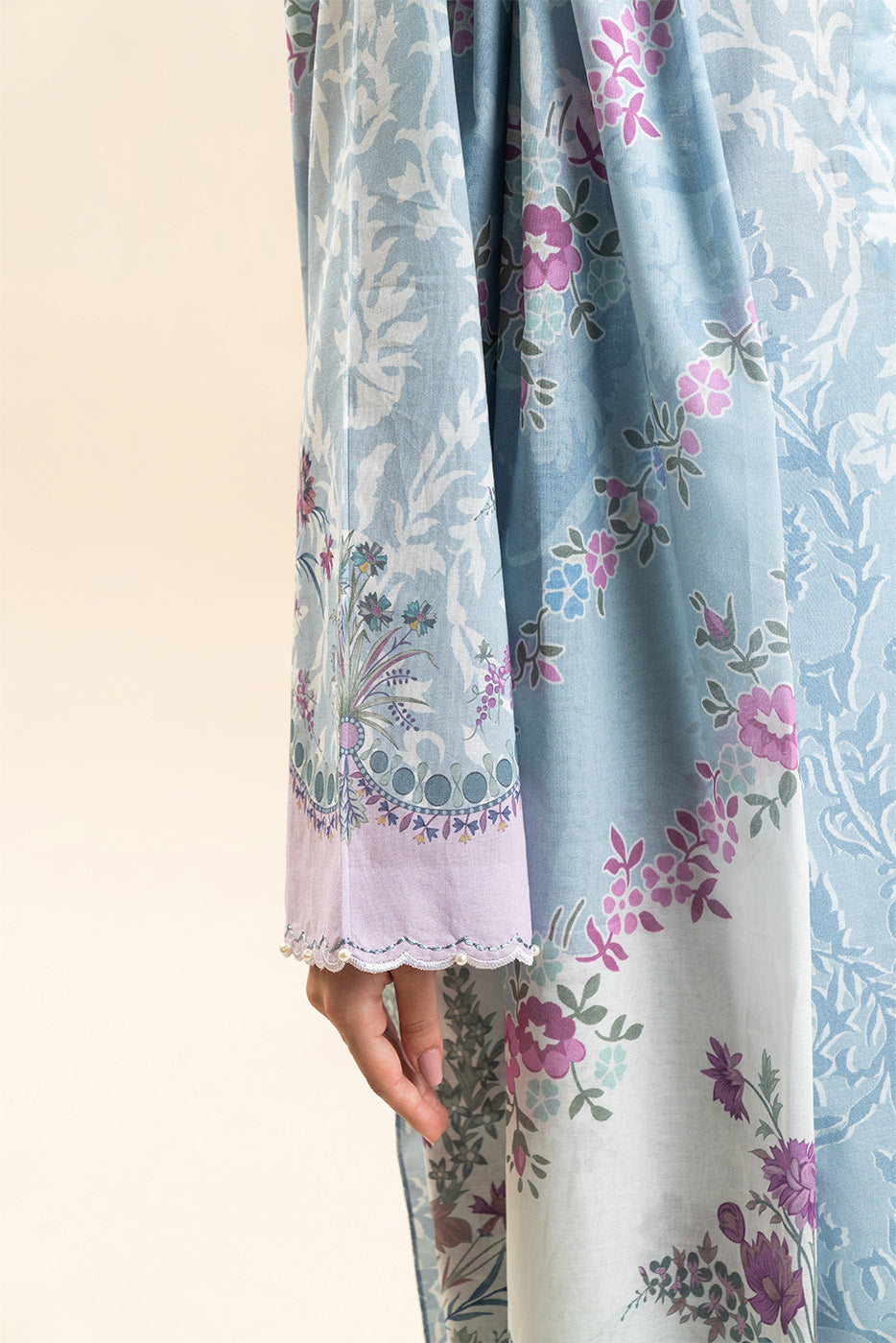 3 PIECE PRINTED LAWN SUIT-AZURE FLEUR (UNSTITCHED)