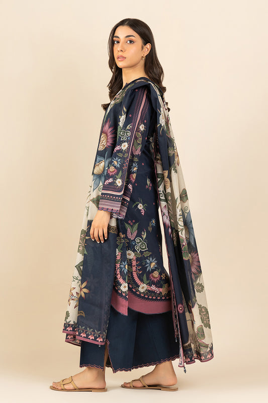 3 PIECE PRINTED LAWN SUIT-INDIGO PETAL ( UNSTITCHED )