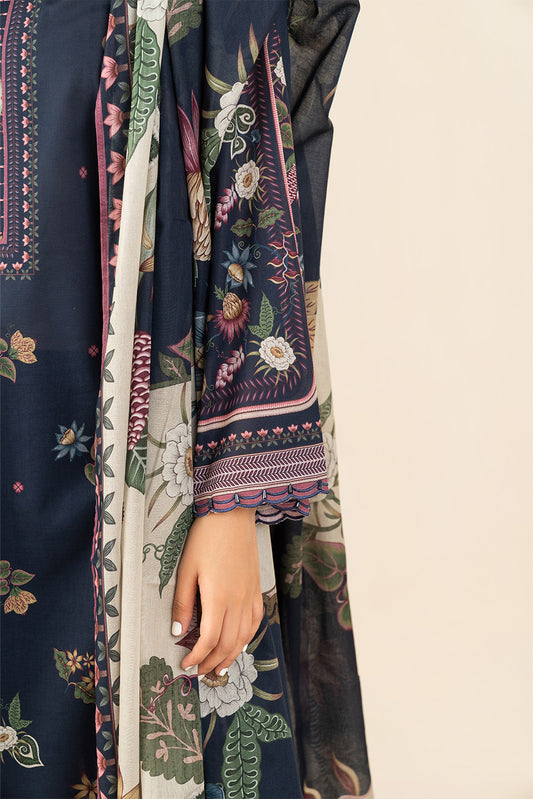 3 PIECE PRINTED LAWN SUIT-INDIGO PETAL ( UNSTITCHED )