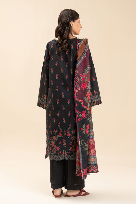 3 PIECE PRINTED LAWN SUIT-BLACK BURGEON (UNSTITCHED)