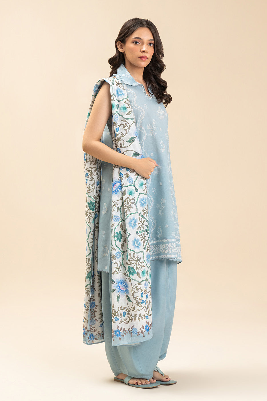 3 PIECE PRINTED LAWN SUIT-CELESTIAL BLOOMS (UNSTITCHED)