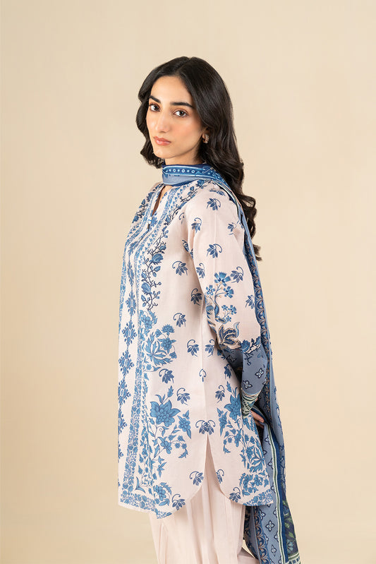 3 PIECE PRINTED LAWN SUIT-MAGICIANS BLUE (UNSTITCHED)