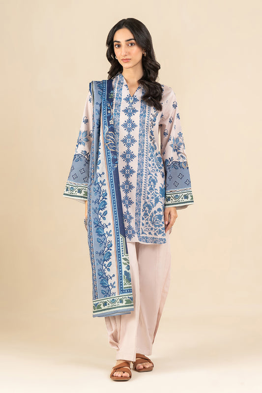 3 PIECE PRINTED LAWN SUIT-MAGICIANS BLUE (UNSTITCHED)