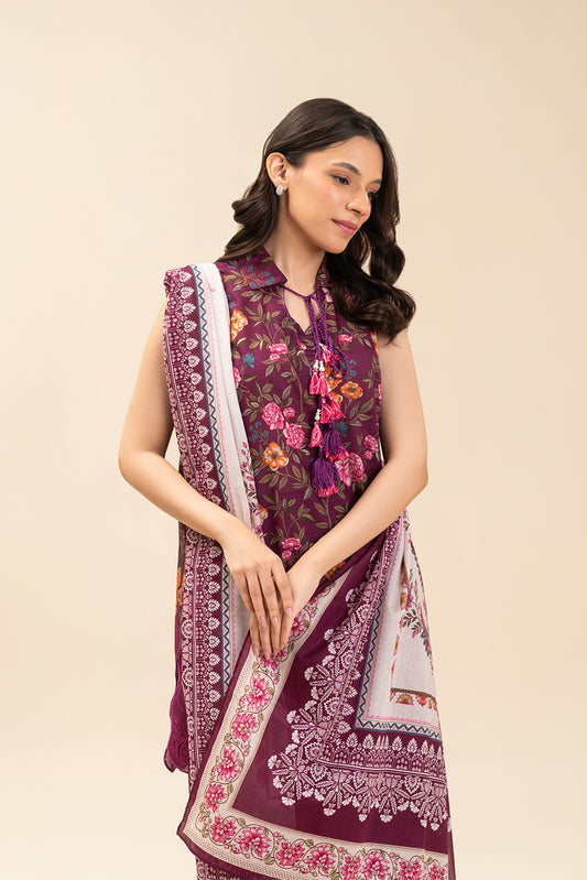 3 PIECE PRINTED LAWN SUIT-BERRY GLAM (UNSTITCHED)