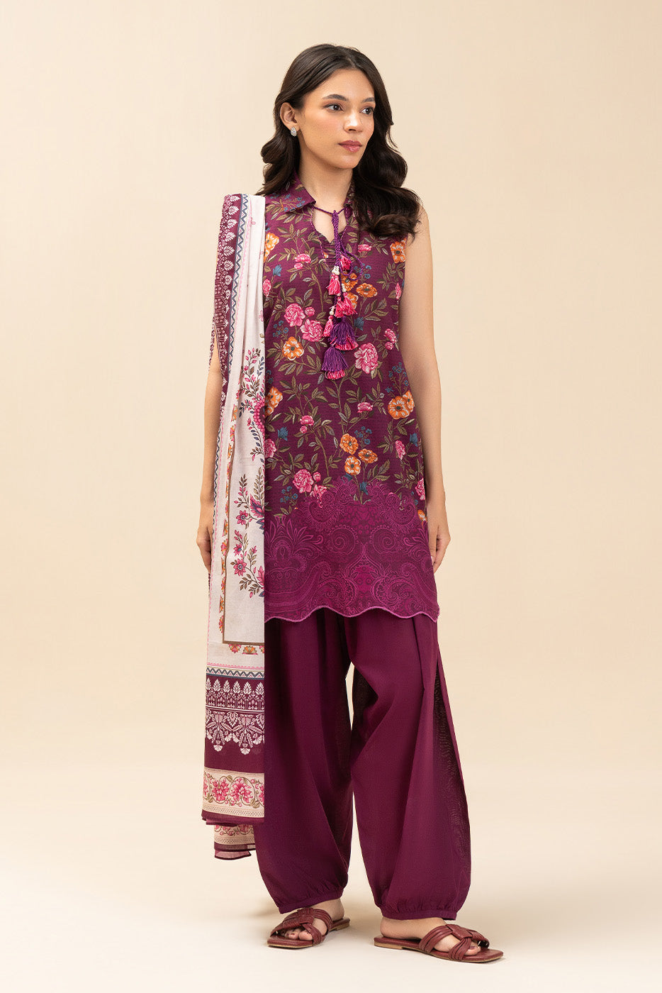3 PIECE PRINTED LAWN SUIT-BERRY GLAM (UNSTITCHED)