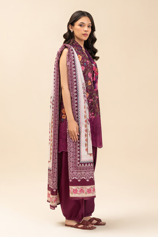 3 PIECE PRINTED LAWN SUIT-BERRY GLAM (UNSTITCHED)