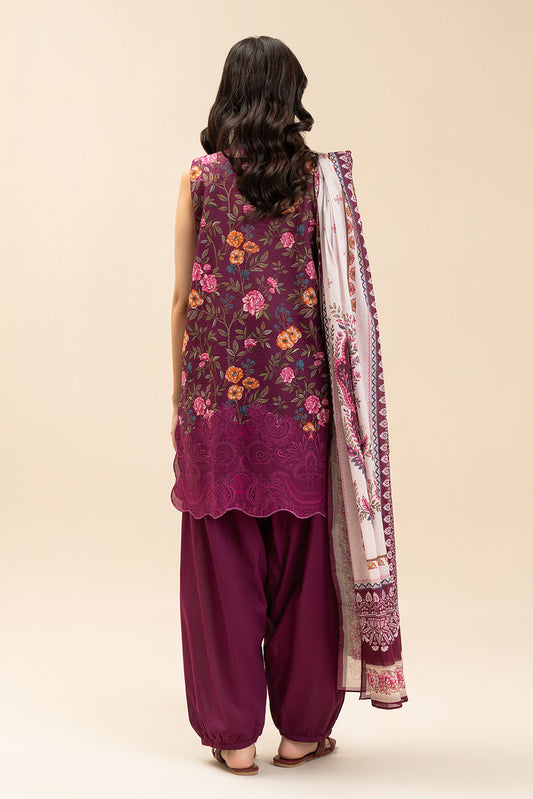 3 PIECE PRINTED LAWN SUIT-BERRY GLAM (UNSTITCHED)