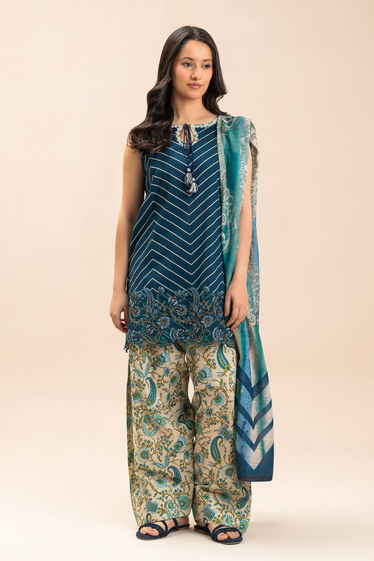 3 PIECE EMBROIDERED LAWN SUIT-AZURE STAMP (UNSTITCHED)