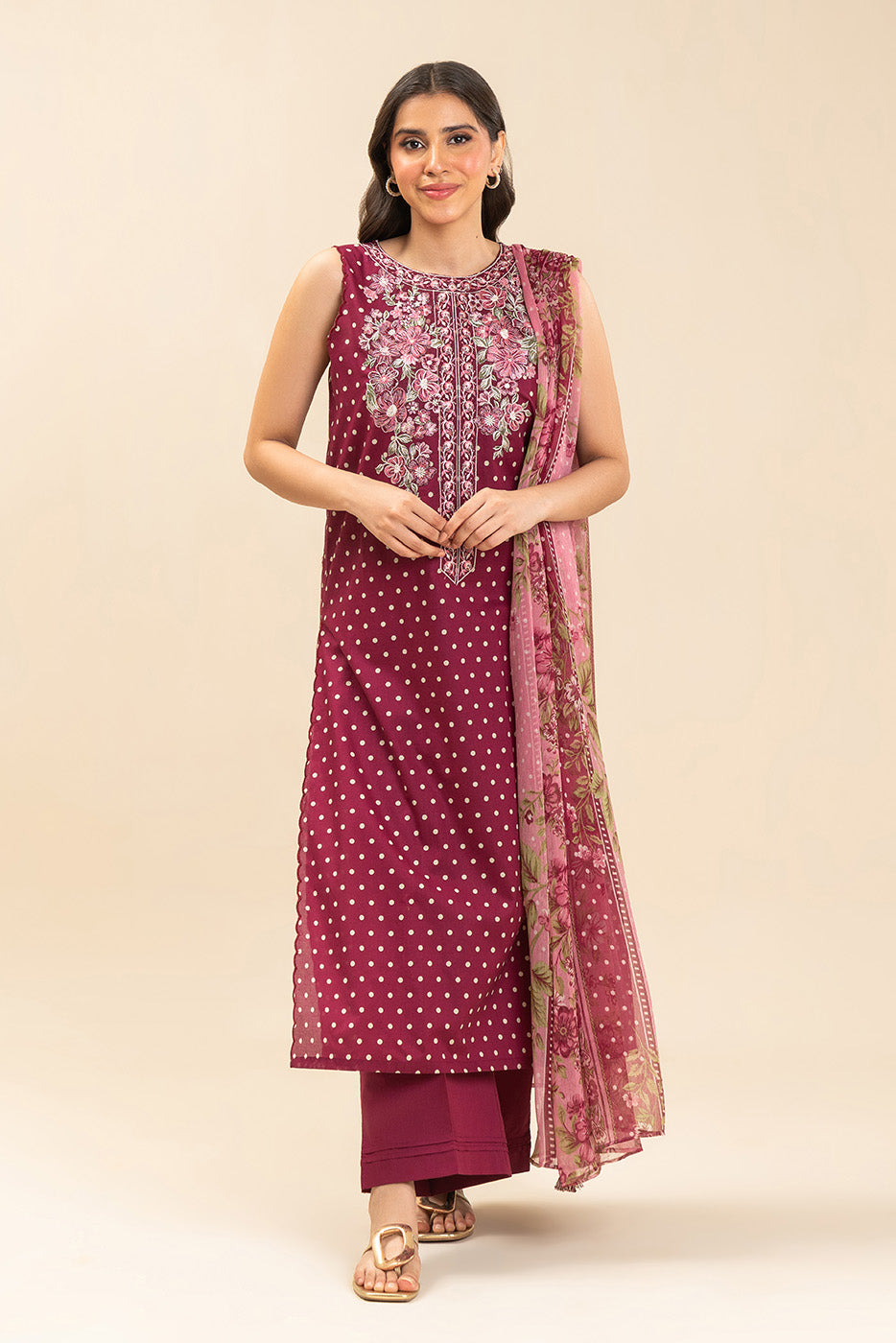 3 PIECE EMBROIDERED LAWN SUIT-BERRY BLUSH (UNSTITCHED)