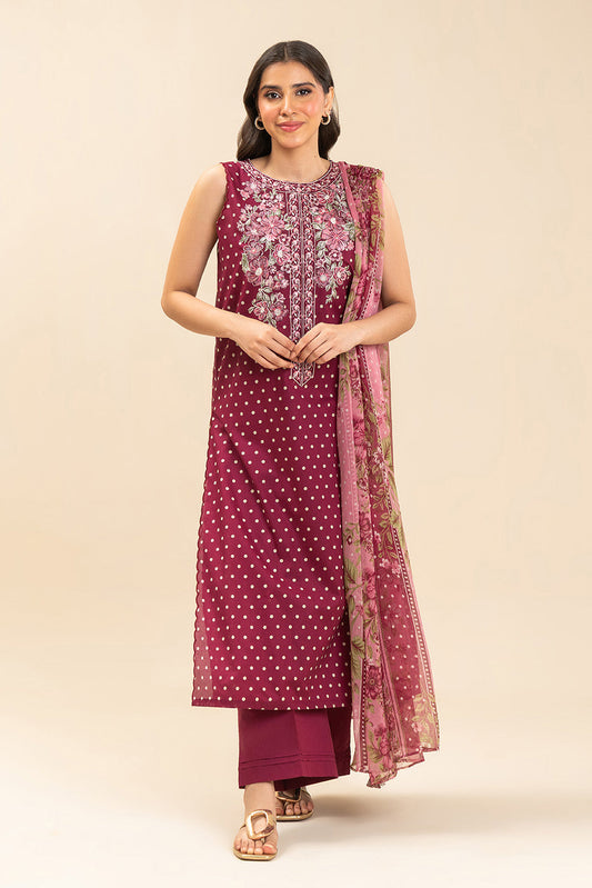 3 PIECE EMBROIDERED LAWN SUIT-BERRY BLUSH (UNSTITCHED)