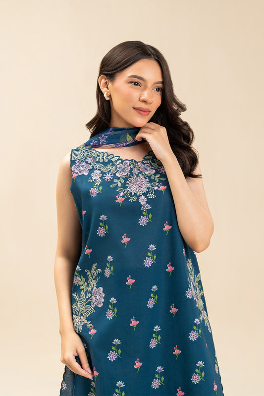 3 PIECE EMBROIDERED LAWN SUIT-FLEUR BLEU (UNSTITCHED)