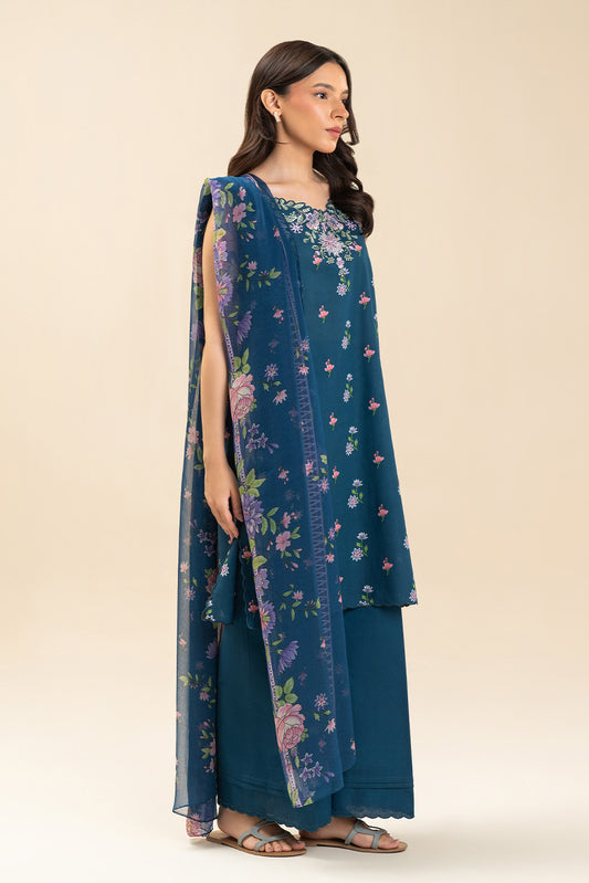 3 PIECE EMBROIDERED LAWN SUIT-FLEUR BLEU (UNSTITCHED)