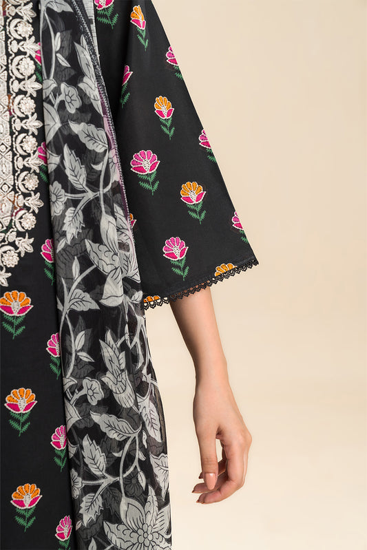 3 PIECE EMBROIDERED LAWN SUIT-EBONY FLORA (UNSTITCHED)