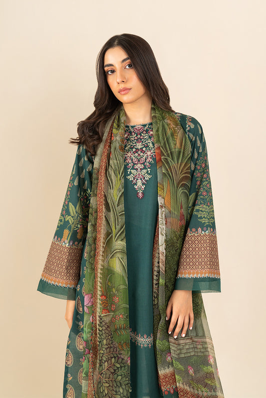3 PIECE EMBROIDERED LAWN SUIT-CHROME MEADOW ( UNSTITCHED )