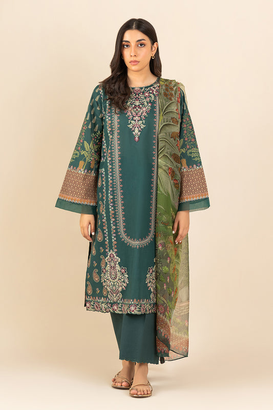 3 PIECE EMBROIDERED LAWN SUIT-CHROME MEADOW ( UNSTITCHED )