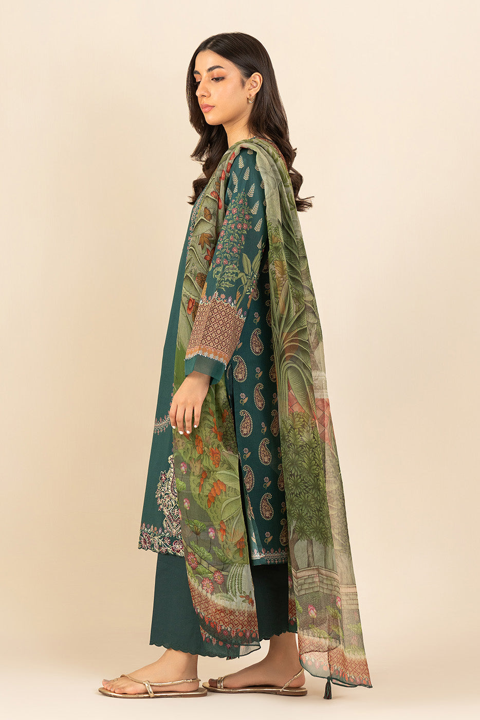 3 PIECE EMBROIDERED LAWN SUIT-CHROME MEADOW ( UNSTITCHED )