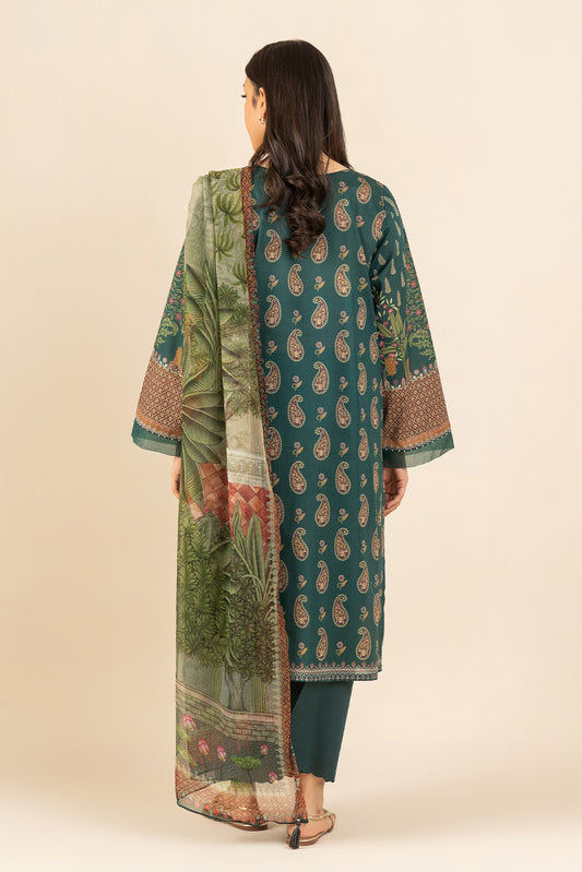 3 PIECE EMBROIDERED LAWN SUIT-CHROME MEADOW ( UNSTITCHED )