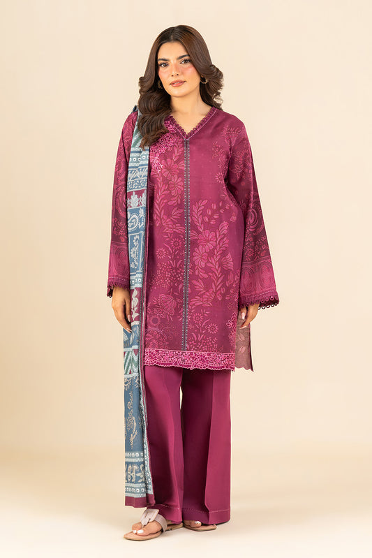 3 PIECE EMBROIDERED LAWN SUIT-PLUM WHISPER (UNSTITCHED)