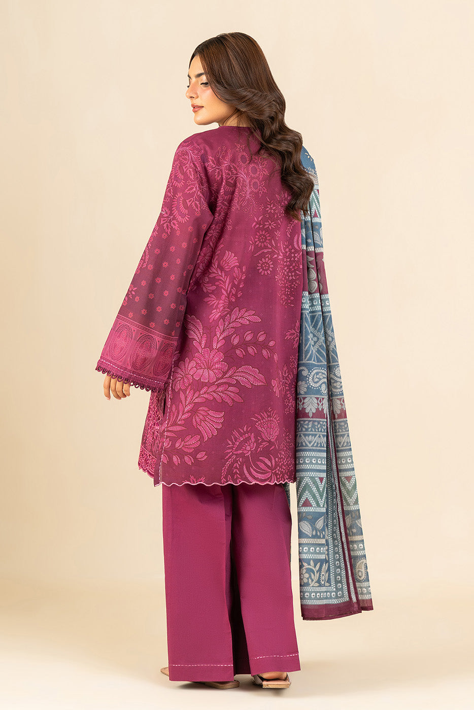 3 PIECE EMBROIDERED LAWN SUIT-PLUM WHISPER (UNSTITCHED)