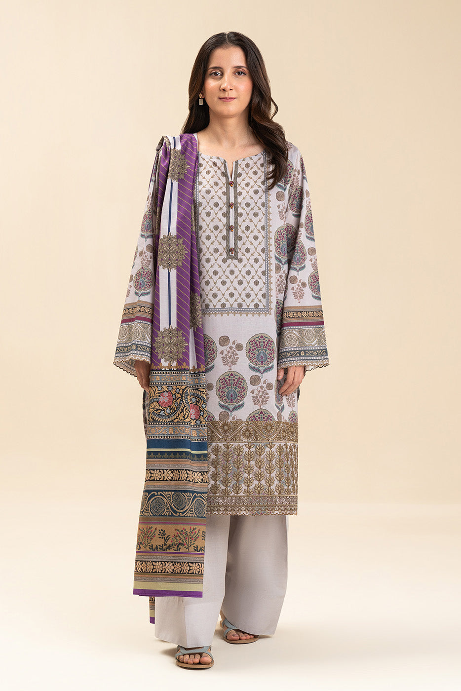 3 PIECE EMBROIDERED LAWN SUIT-SMOKY GLEAM (UNSTITCHED)