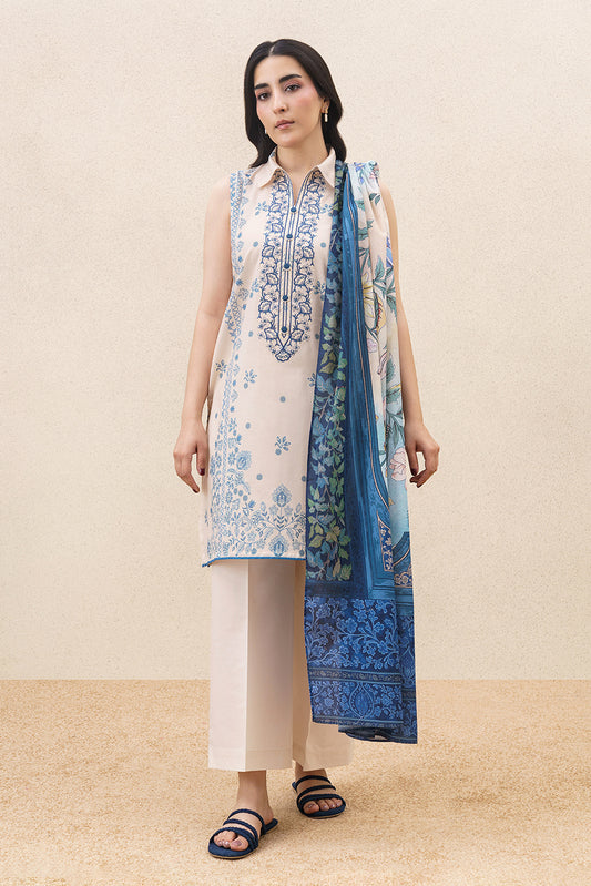 3 PIECE EMBROIDERED LAWN SUIT-PEARLY SERENE (UNSTITCHED)