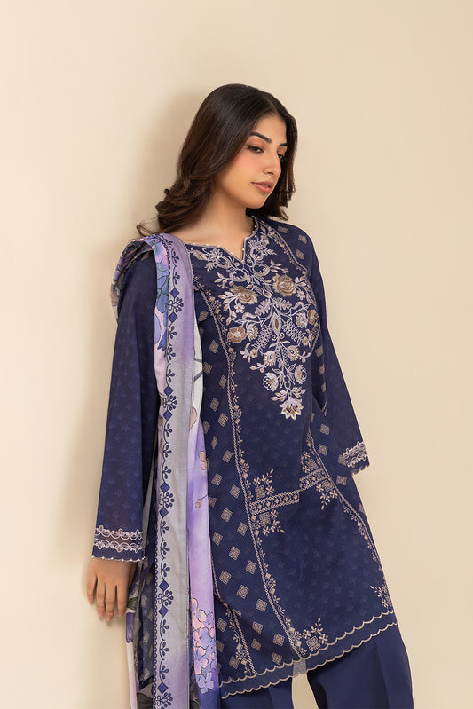 3 PIECE EMBROIDERED LAWN SUIT-PLUM ORCHID (UNSTITCHED)