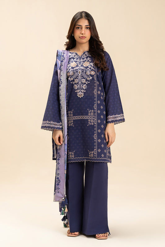 3 PIECE EMBROIDERED LAWN SUIT-PLUM ORCHID (UNSTITCHED)