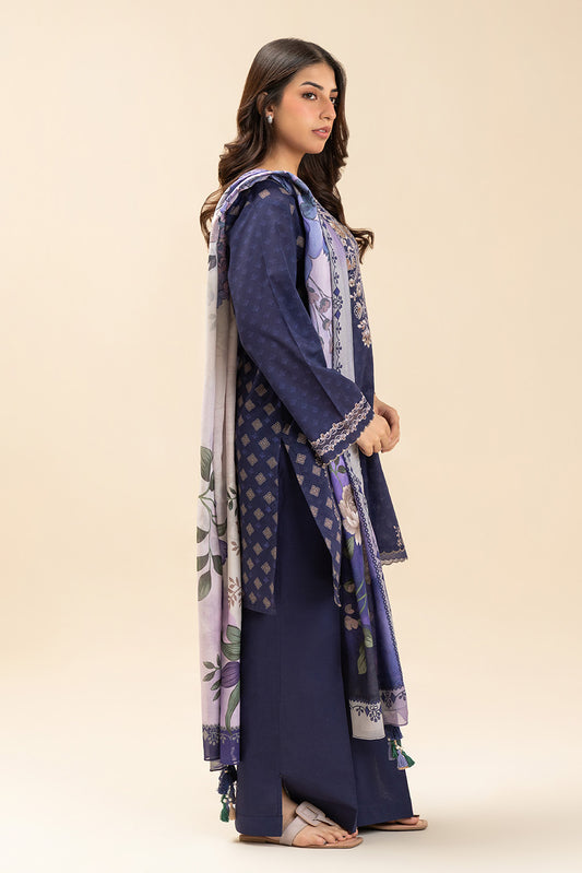 3 PIECE EMBROIDERED LAWN SUIT-PLUM ORCHID (UNSTITCHED)