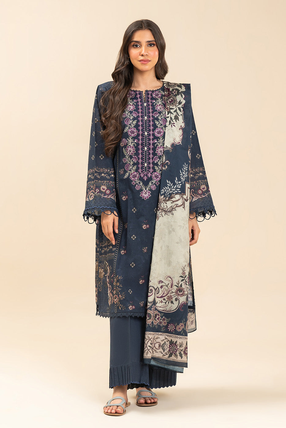 3 PIECE EMBROIDERED LAWN SUIT-BOTANIC AZURE (UNSTITCHED)