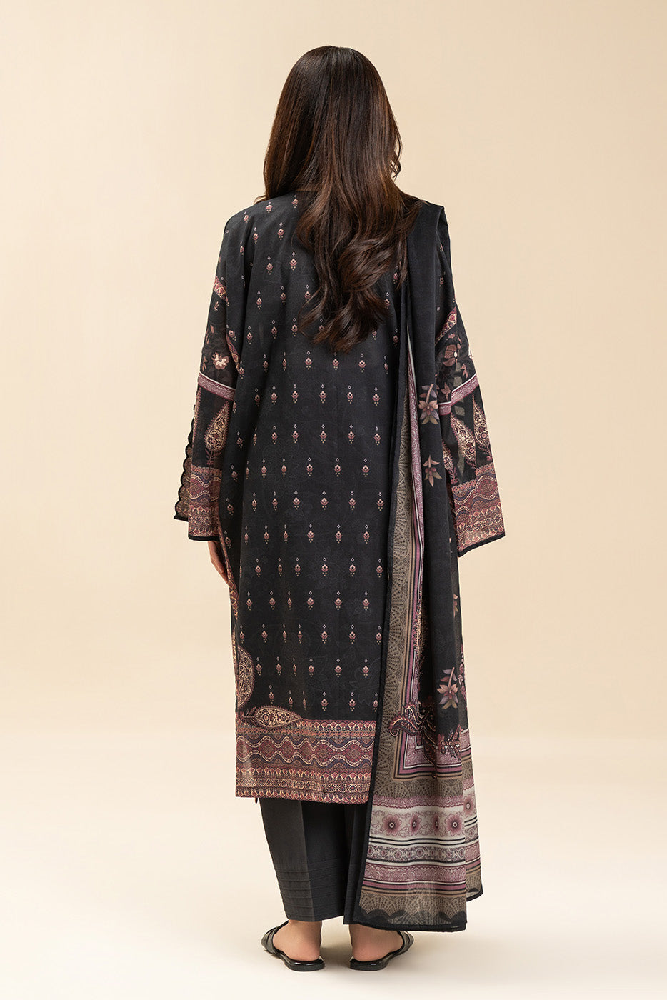 3 PIECE EMBROIDERED LENO KARRA  SUIT-PAISLEY MAJESTY (UNSTITCHED)