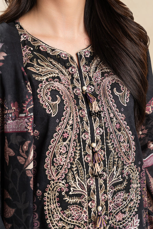 3 PIECE EMBROIDERED LENO KARRA  SUIT-PAISLEY MAJESTY (UNSTITCHED)