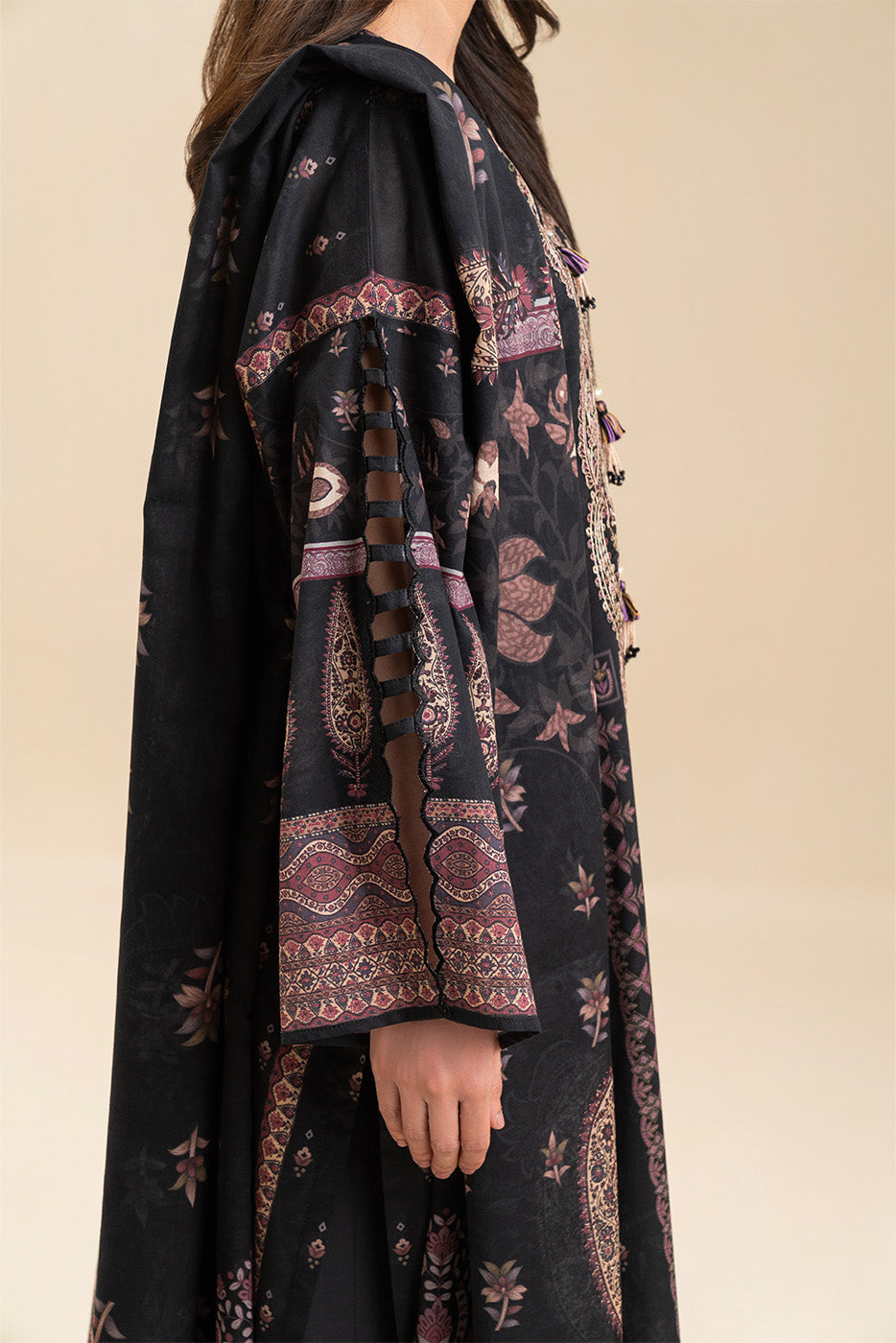 3 PIECE EMBROIDERED LENO KARRA  SUIT-PAISLEY MAJESTY (UNSTITCHED)