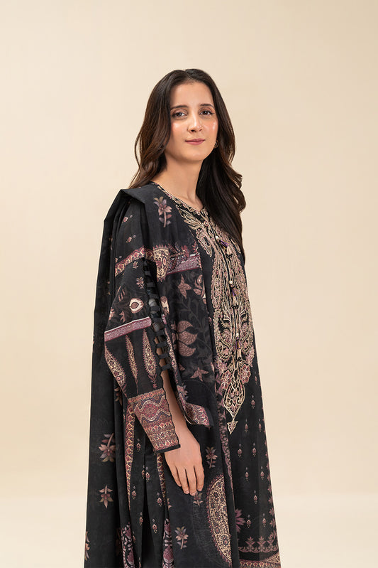 3 PIECE EMBROIDERED LENO KARRA  SUIT-PAISLEY MAJESTY (UNSTITCHED)