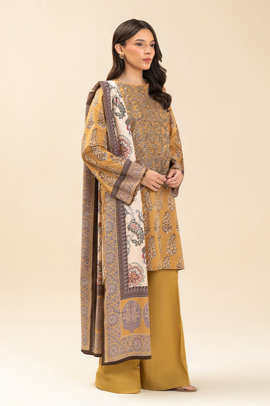 3 PIECE EMBROIDERED LAWN SUIT-AZTEC GOLD (UNSTITCHED)