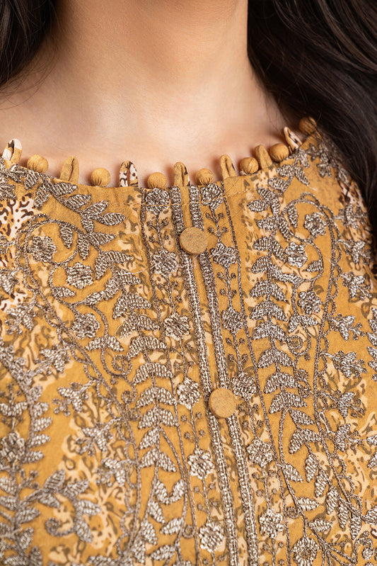 3 PIECE EMBROIDERED LAWN SUIT-AZTEC GOLD (UNSTITCHED)