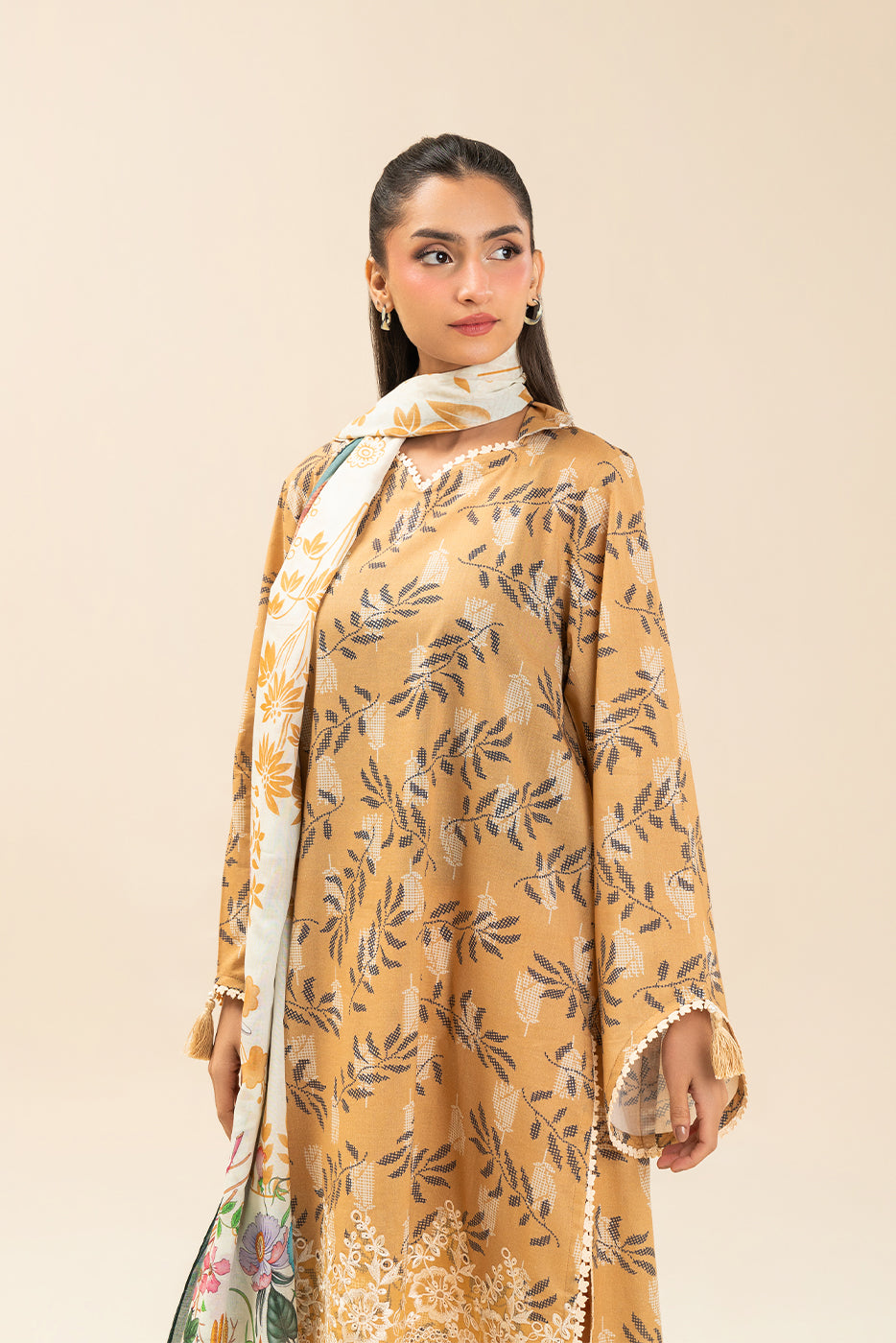3 PIECE EMBROIDERED LAWN SUIT-MUSTARD MEADOW (UNSTITCHED)