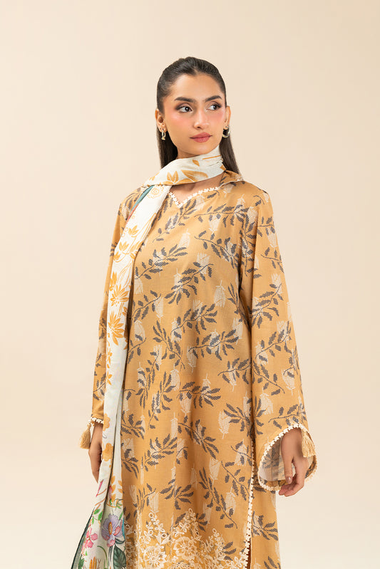 3 PIECE EMBROIDERED LAWN SUIT-MUSTARD MEADOW (UNSTITCHED)